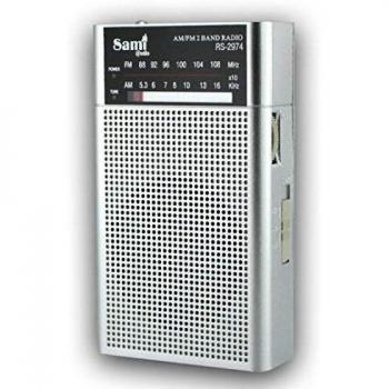 SAMI-RS2974 Radio analógica SAMI de Bolsillo de 2 Bandas FM/Am recepción Antena telescópica y Rueda giratoria. Auriculares de Silicona incluidos.