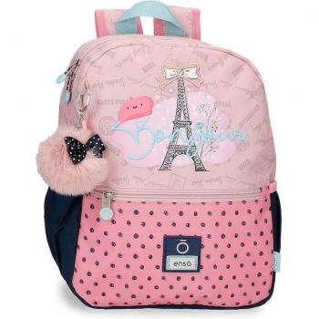 Mochila de paseo escolar Enso Bonjour 32cm con diseño floral y bolsillos laterales