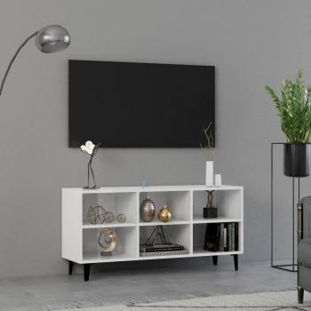 Mueble de TV con patas de metal blanco brillante 103,5x30x50 cm