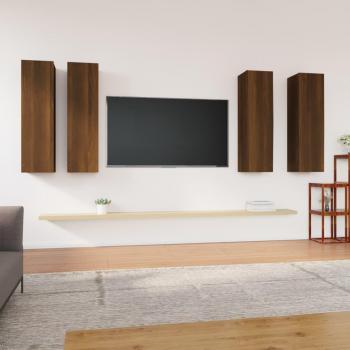 Mueble TV 4 piezas Roble Marrón 30,5x30x110 cm madera multicapa