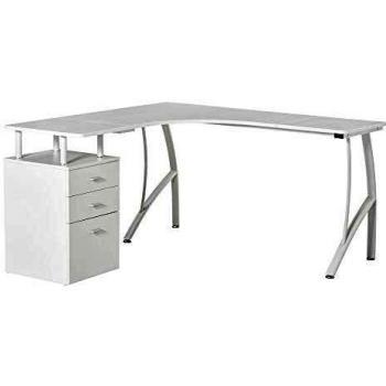 HOMCOM Escritorio Esquinero para Ordenador Escritorio en Forma de L con 3 Cajones Mesa Moderna para Oficina Estudio 143,5x143,5x76 cm Blanco