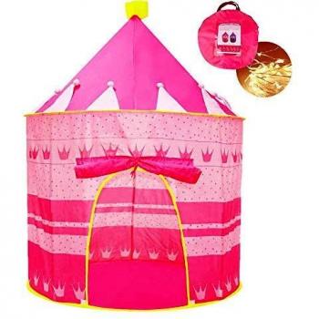 Opret Tienda de Princesa para Niñas Pop Up Carpa Plegable para Niños Carpa Rosa con Bolsa de Transporte y Luz de Cadena para Interiores y Exteriores