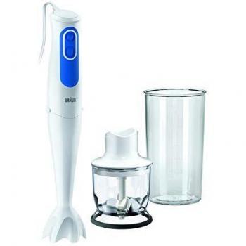 Braun Minipimer 3020 Batidora de mano, 2 velocidades, campana antisalpicaduras, 2 accesorios, 700 W, minipicadora 350 ml, vaso medidor 600 ml, blanco y azul