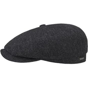 Stetson Hatteras Classic Wool Flat Cap - Black-Grey - Size: 59 cm