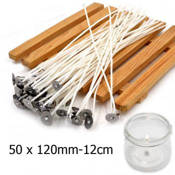 JJOnlinestore Pabilos para hacer velas, pre encerados, con núcleo de algodón, color blanco, con soporte, Blanco, 12cm/4.7inches