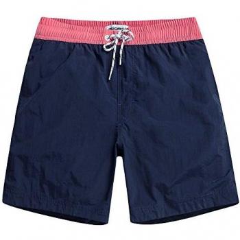 MaaMgic Shorts de Baño para Hombre Shorts de Playa Traje de Bañode Secado Rápido para Vacaciones Diseño a Rayas, Cinturón Rosa Azul Marino M