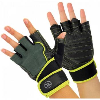 Fitness Mad Unisex Black/Green Leather Weight Training Gloves