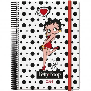 Agenda Anual Dohe Betty Boop 2024 con Tapa Dura, Espiral y Cierre Elástico - 15x21 cm
