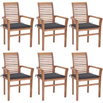 Teak Wood Dining Chairs Set of 6 with Anthracite Cushions
