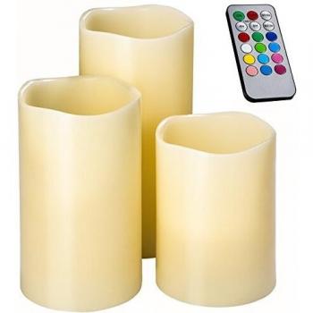 Juego de 3 Velas LED con Cambio de Color, Control Remoto, Temporizador y Sin Llama