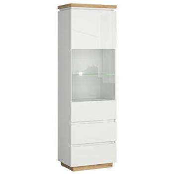 Vitrina Estratificada Blanca Beige con 1 Puerta y 2 Cajones