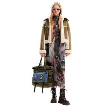Desigual Women's Green Faux Fur Regular Fit Jacket XS