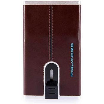 Billetera Compacta Piquadro Blue Square de Cuero Marrón con Protección RFID y Sistema Deslizante para Tarjetas y Monedas, Talla Única