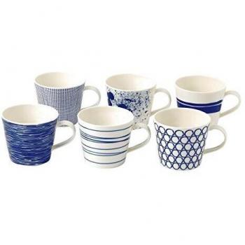 Royal Doulton Pacific 40009466, Large Mug 400ml, Mixed Set of 6, Blue, Porcelain, 6 Count (Pack of 1