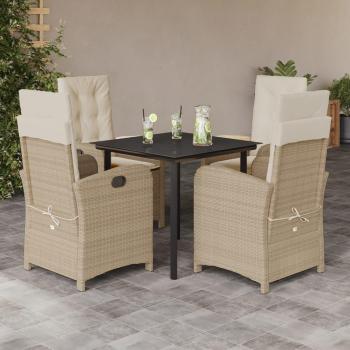 5-Piece Beige Poly Rattan Garden Dining Set with Cushions