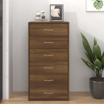 Aparador de Almacenaje Moderno con 6 Cajones de Contrachapado en Roble Marrón, Dimensiones 50x34x96 cm, Mueble Auxiliar para Salón