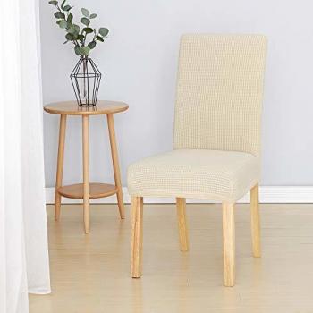 Amazon Marca : Umi. Essentials - Fundas para Sillas Suave Elástica Cubierta de Asiento Extraíble de Comedor Salón Cocina Restaurante Beige Juego de 4 Piezas