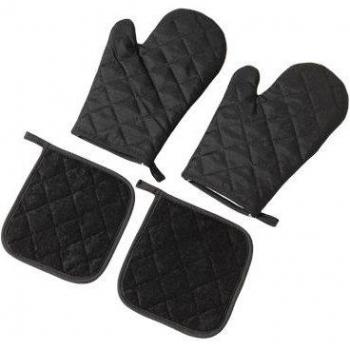 Manoplas y Almohadillas Aislantes para Horno Microondas de Algodón Grueso - 4 Piezas Negras