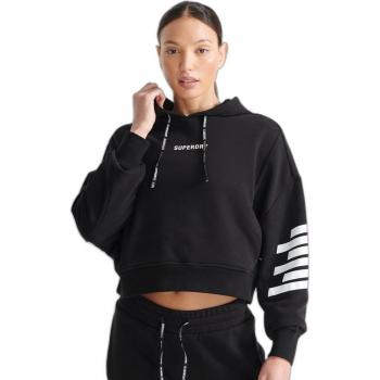 Superdry Sudadera con Capucha Train Core para Mujer, Color Negro, Talla L