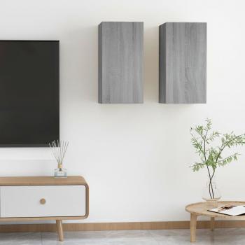 Mueble para TV vidaXL 2 uds de madera contrachapada gris Sonoma 30,5x30x60 cm, Mueble de salón, Mueble TV, Mesa de TV