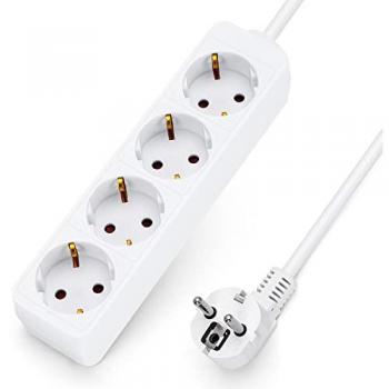 Regleta de 4 enchufes alemana sin interruptor, 1,5 m, 3G, 1,5 mm² blanca