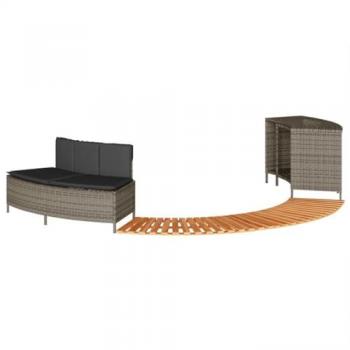 Acacia Wood and Grey Poly Rattan Hot Tub Surround