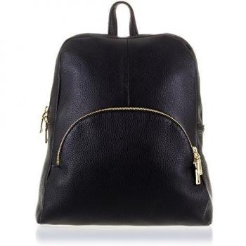 Firenze ARTEGIANI.Mochila de Mujer Casual Piel auténtica.Mochila Bolso Cuero Genuino dollaro.Day Pack Mochila Casual con Bolsillo Frontal. Made IN Italy.Vera Pelle Italiana.25 5x33x10 cm.Color: Negro