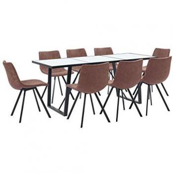 vidaXL Juego de Comedor 9 Piezas Cuero Sintético Mobiliario Decoración Interior Casa Hogar Robusto Duradero Resistente Funcional Práctico Útil Marrón