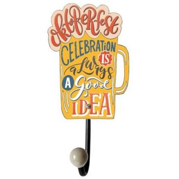 Percha Vintage Beerfest con 1 Pomo de Metal Naranja - Decoración de Pared 16x14x7cm