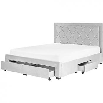 Cama de Almacenaje de Terciopelo Gris Claro EU King Size 5ft3 con Cabecera Alta Acolchada y Cajones Lievin