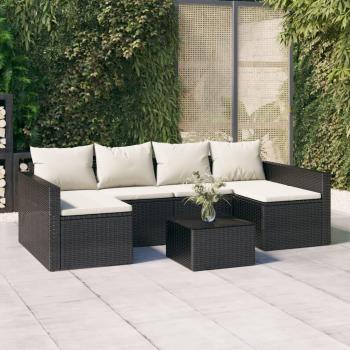 vidaXL 2-Piece Black Poly Rattan Garden Lounge Set with Cushions