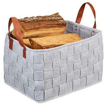 Set de 3 cestos de almacenamiento en fieltro, cesta plegable con asas, dimensiones: 26 x 40 x 30 cm, color gris oscuro