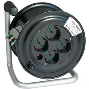 Enrollador de Cable 15 m 4 Tomas Bypass + Disyuntor Schuko 3x1,5