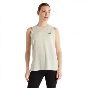 New Balance Camiseta Sin Mangas Sport Essentials Heathertech para mujer, WT41104, Beige, XS, Deportivo, Multideporte, Poliéster