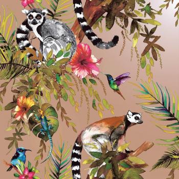 Holden Decor Lemur Animal Rainforest Rose Gold Wallpaper - 10.05m x 53cm