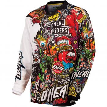 O'Neal Camisa de Manga Larga de Motocross | MX Enduro Motorcycle | Material de Secado rápido y de Rendimiento Ligero, diseño sin Cuello | Camiseta Mayhem Crank | Adultos | Negro Multi | Talla L