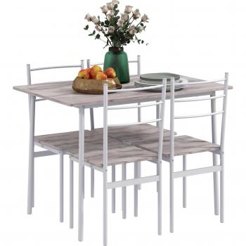 HOMCOM Conjunto de Comedor 5 Piezas Juego de Mesa y Sillas con Pies de Acero - Madera Natural y Blanco