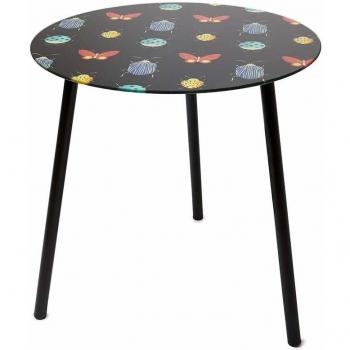 Balvi Mesa Auxiliar Bugs Color Negro con Patas de Madera Vidrio con Estampado de Insectos Madera/Vidrio 41x40x40 cm