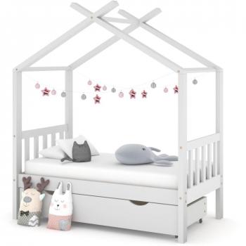 Día y Noche Estructura de cama niños y cajón madera maciza blanca 70x140 cm