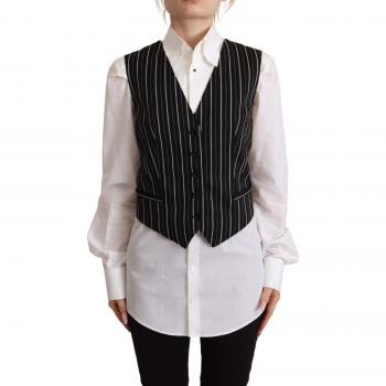 Dolce & Gabbana Black Stripes Wool V-neck Sleeveless Button Vest Top - IT40|S, Multicolor, Size: XS Luxury Wool Blend Sleeveless Vest Top