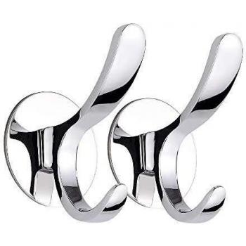 Wopeite Colgador de baño Sin taladro Toallero Gancho para pared Toallero de baño Acero inoxidable 2 piezas Plata
