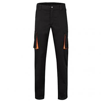 Pantalón de Trabajo Velilla 103024S Stretch Bicolor Slim Fit Elástico Multibolsillos Negro y Naranja