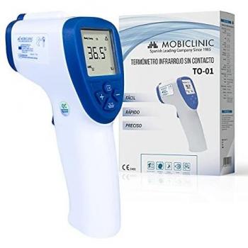 Mobiclinic, Termómetro digital infrarrojos sin contacto TO-01, termómetro digital de frente, para adultos, niños y objetos, Marcado CE, Pantalla LCD, Alarma de fiebre, Función de Memoria