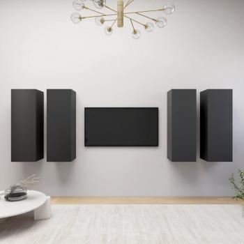 Mueble TV 4 unidades madera contrachapada y aglomerado gris 30,5x30x90 cm