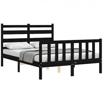 Estructura de cama con cabecero de madera maciza negra 140x190 cm