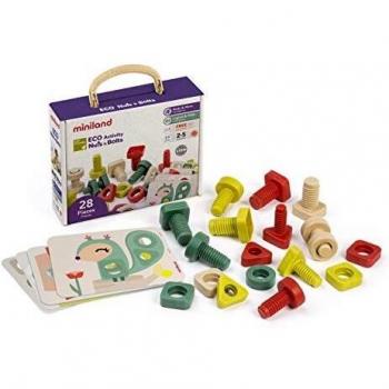 Miniland- Juego de tornillos y tuercas para enroscar con actividades