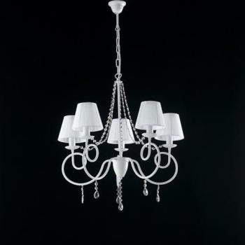 Lámpara Araña Clásica de Hierro Blanco con 5 Luces y Pantallas Blancas - 68x72 cm