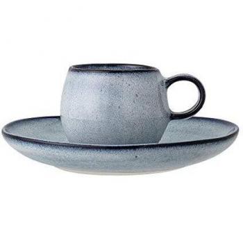 Bloomingville Taza de café expreso con platillo Sandrine, azul, cermica