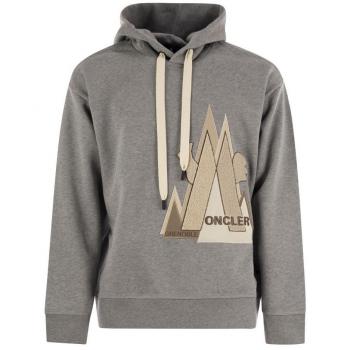 Moncler Grenoble Men's Logo-Printed Hoodie in Light Grey | Size Small