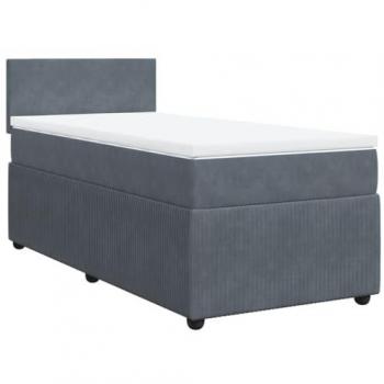 Cama box spring con colchón de terciopelo gris oscuro 80x200 cm